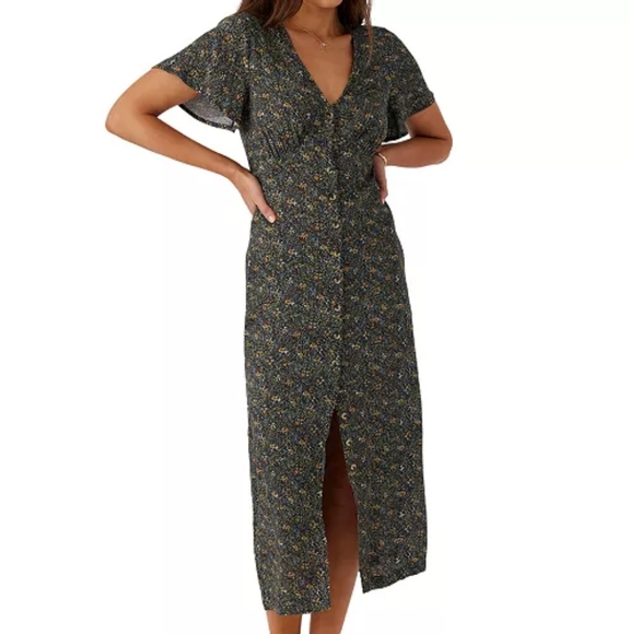 NWT Rayney Ava Ditsy Button Front Midi Dress Large Junior - Picture 2 of 5